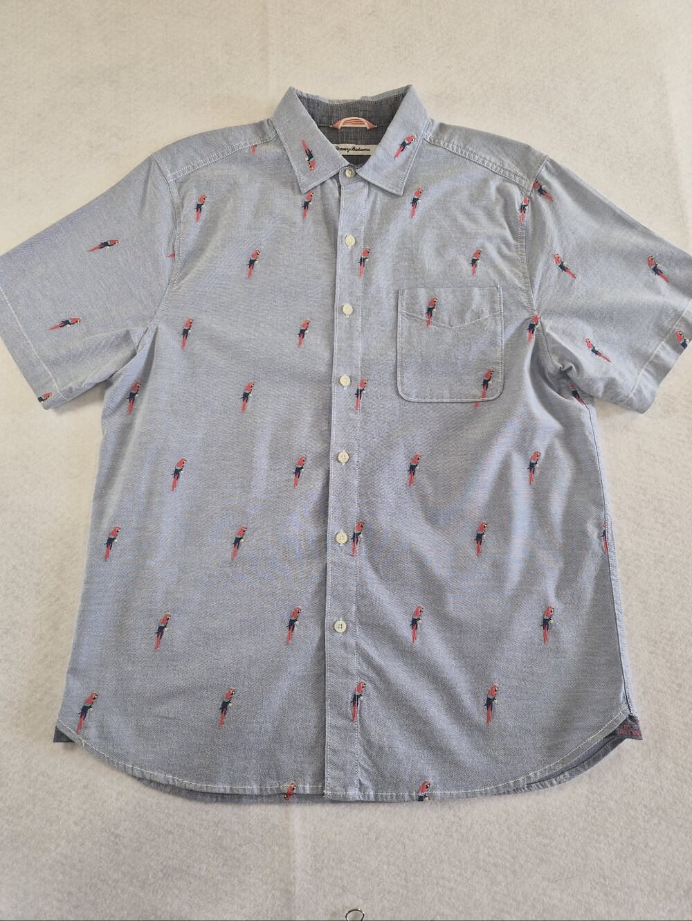 Tommy Bahama Light Blue Short-Sleeve Shirt with Red Parrot Embroidery